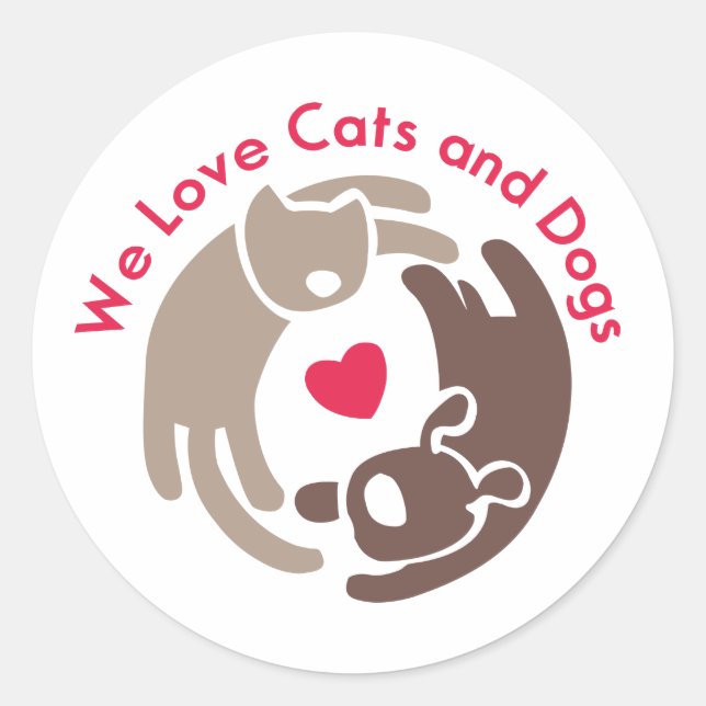 Wir Liebe Katzen und Hunde Runder Aufkleber (Vorderseite)