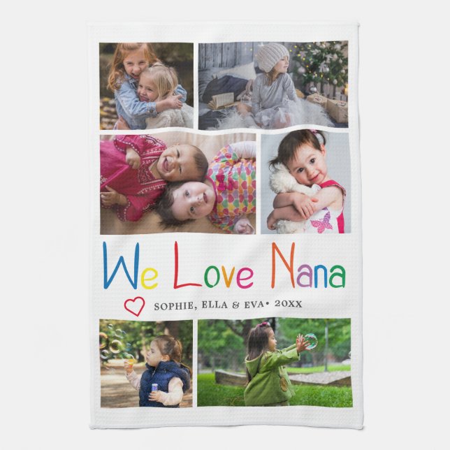 Wir Liebe Nana Foto Collage Geschirrtuch (Vertikal)
