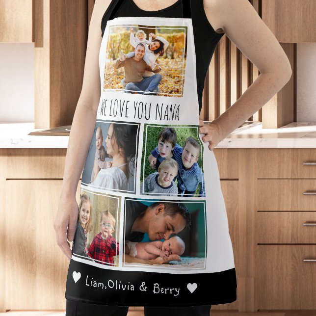 Wir Liebe Nana Grandkids 5 Foto schwarz und weiß Schürze (We Love Nana Grandkids 5 Photo Black And White Apron)