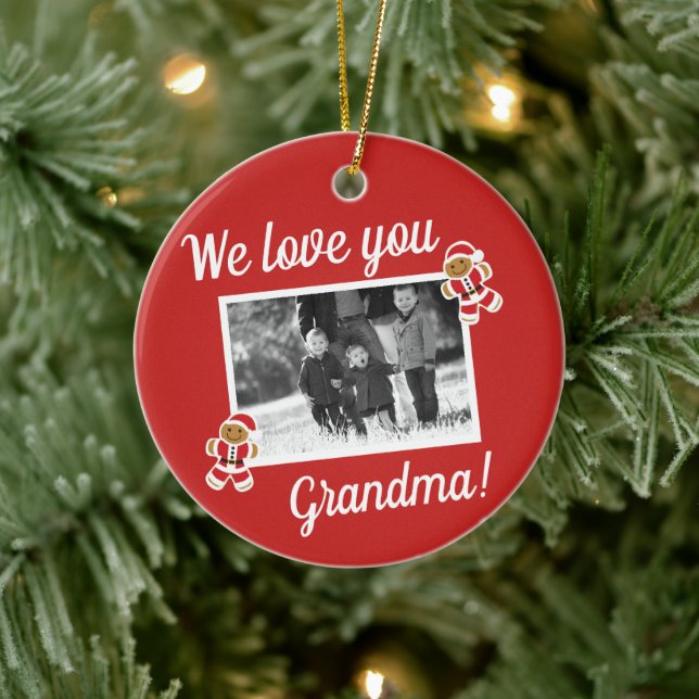 Wir Liebe Oma Gingerbrei Rotes Foto Weihnachten Keramik Ornament (Baum)