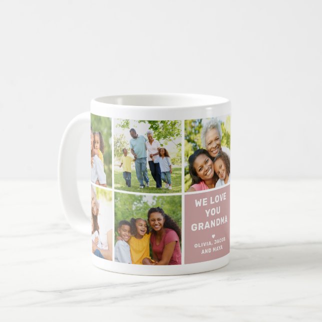 Wir Liebe Oma Moderne Dusty Rose FotoCollage Kaffeetasse (Vorderseite Links)