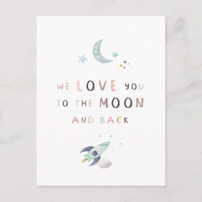 Wir Liebe Sie auf den Mond und die Rückseite Postk Postkarte (Vorderseite)
