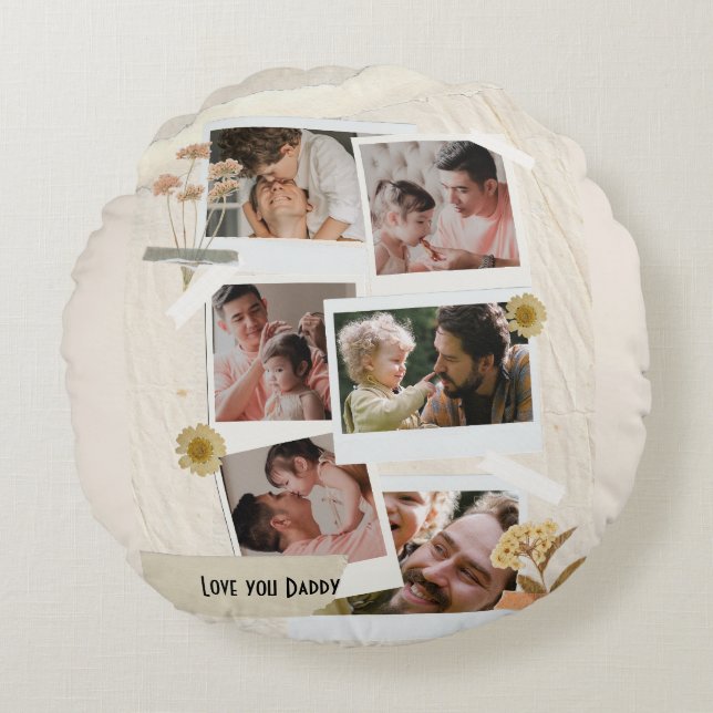 Wir Liebe Sie Daddy FotoCollage Rundes Kissen (Vorderseite)