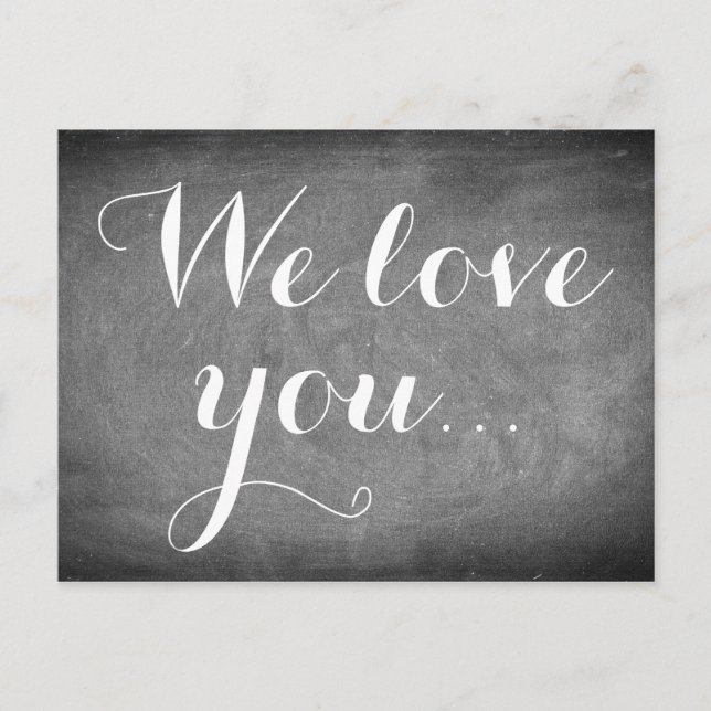 Wir Liebe Sie, Handschrift Typografie Schwarz-weiß Postkarte (Vorderseite)