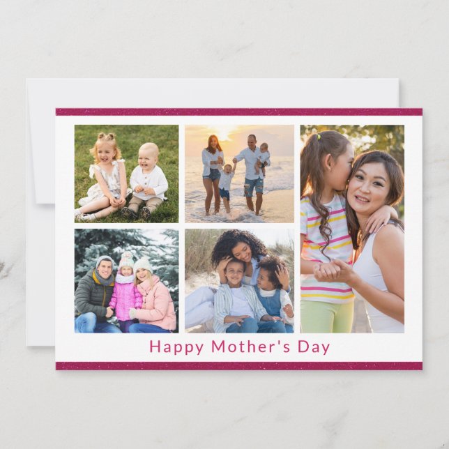 Wir Liebe Sie Mama 5 Foto Collage Pink Glitzer Karte (Vorderseite)