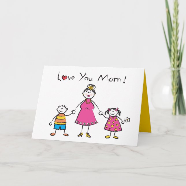Wir Liebe Sie Mama Cartoon Familie glücklichen Mut Karte (Vorderseite)