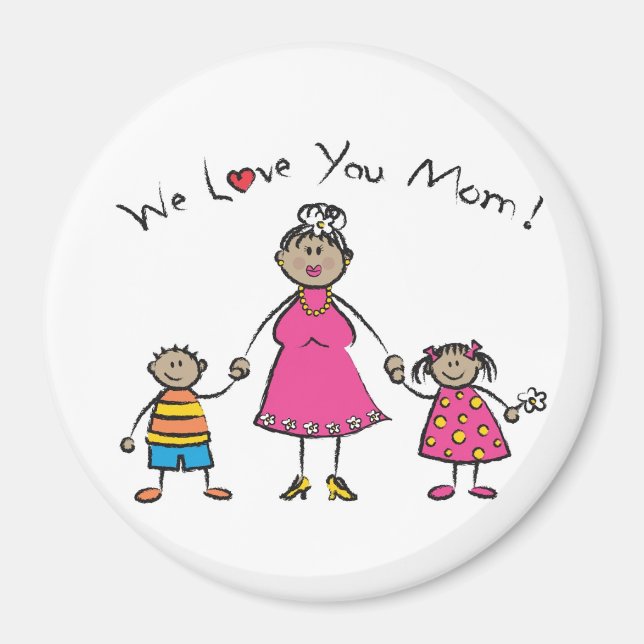 Wir Liebe Sie Mama Cartoon Familie glücklichen Mut Magnet (Vorne)