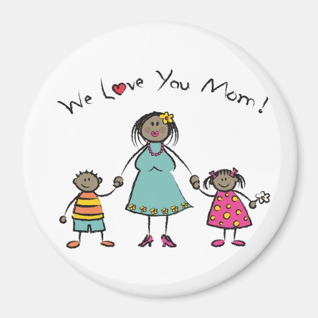 Wir Liebe Sie Mama Cartoon Familie glücklichen Mut Magnet (Vorne)