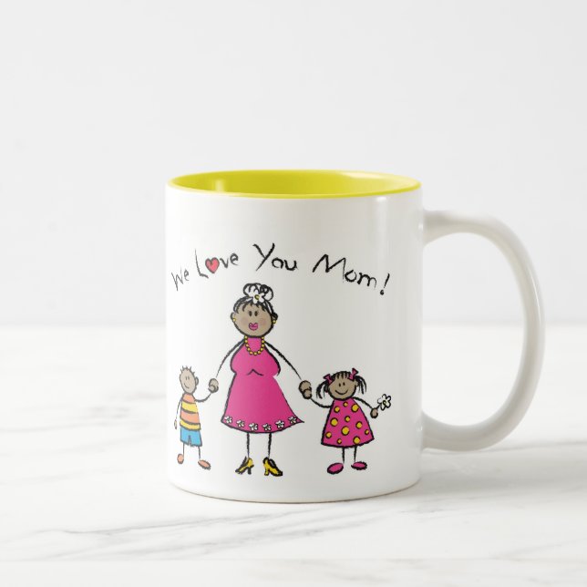 Wir Liebe Sie Mama Cartoon Familie glücklichen Mut Zweifarbige Tasse (Rechts)