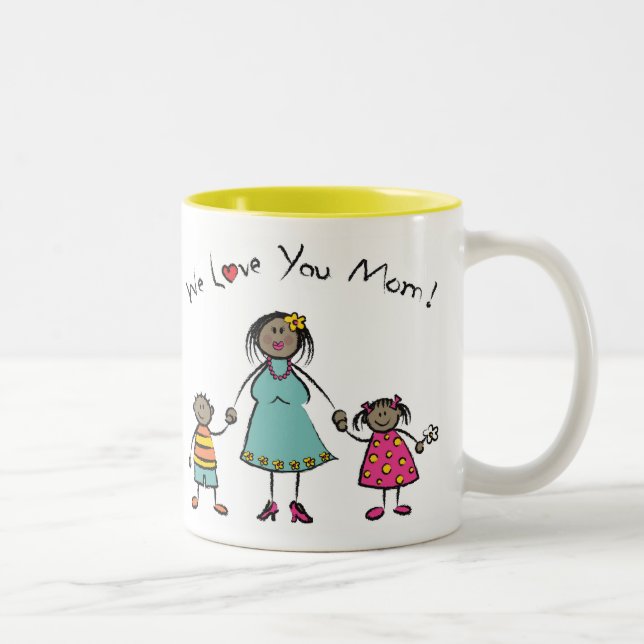 Wir Liebe Sie Mama Cartoon Familie glücklichen Mut Zweifarbige Tasse (Rechts)