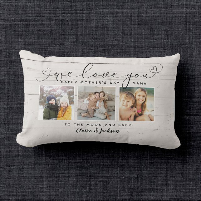 Wir Liebe Sie Mama Familienfoto Collage Rustikales Lendenkissen (wonderful farmhouse mothers day gift)