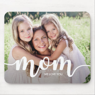 Wir Liebe Sie Mama Ihr Foto mit weißer Typografi Mousepad