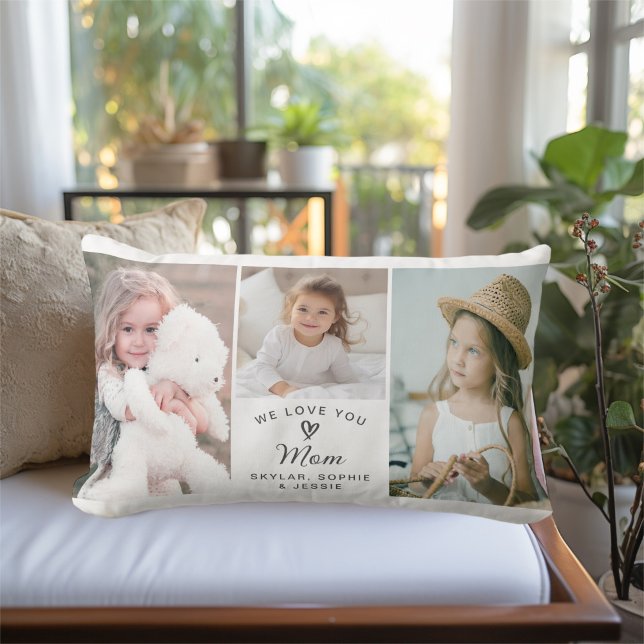 Wir Liebe Sie Mama Kinderfoto Collage Lendenkissen (Personalize with your selected photos and text for a thoughtful gift for Mom.)