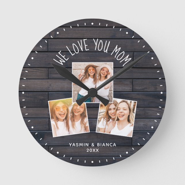 Wir Liebe Sie MAMA Niedlich Moderne Foto Collage R Runde Wanduhr (Vorderseite)