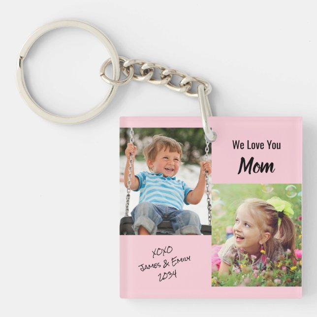 Wir Liebe Sie Mama Personalisierte Fotos rosa Schlüsselanhänger (Vorderseite)