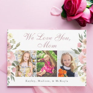 Wir Liebe Sie Mama Rosa florales Mutter-Tag-Foto Karte