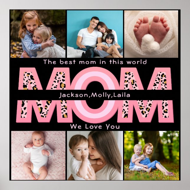 Wir Liebe Sie Mama Rosa Minimalistisch 6 Foto Coll Poster (Vorne)