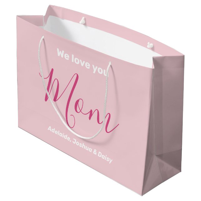 Wir Liebe Sie Mama Rosa Minimalistisch Große Geschenktüte (Rückseite Schrägansicht)