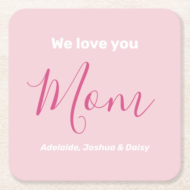 Wir Liebe Sie Mama Rosa Minimalistisch Rechteckiger Pappuntersetzer (Vorderseite)