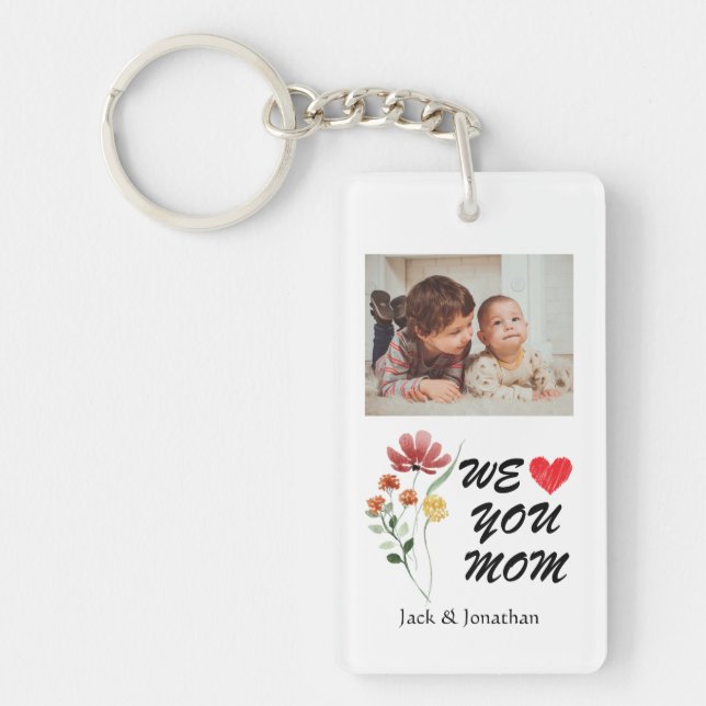 Wir Liebe Sie Mama Wildblume Herzstück Foto Schlüsselanhänger (Vorderseite)