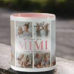 Wir Liebe Sie Mimi Foto Collage Tasse<br><div class="desc">Eine Kaffeemaschine für eine Großmutter mit einer 6-Foto-Collage-Vorlage der Kinder,  den Worten "Wir Liebe,  dass ihr mimi" in einem niedlich rosa Farbverlauf Schriftart,  und den Kindernamen.</div>