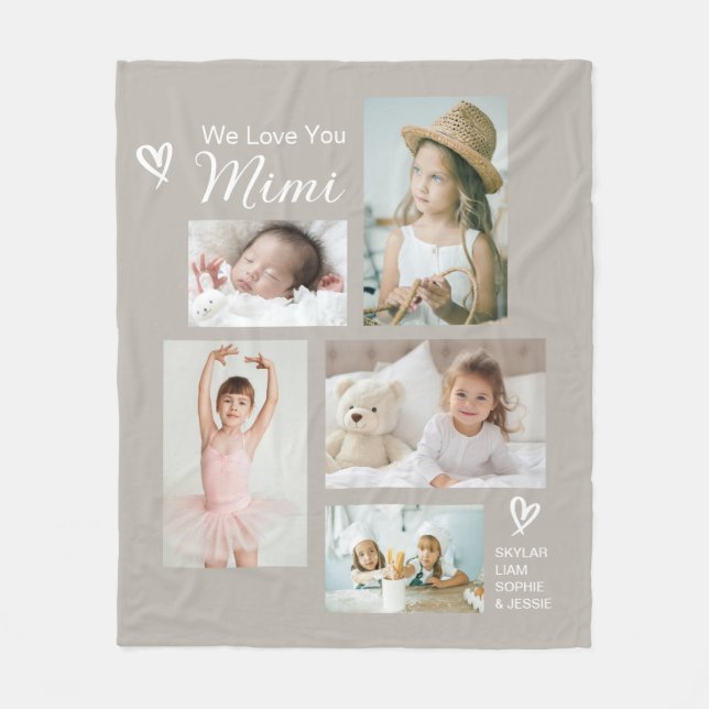 Wir Liebe Sie Mimi Grandkids Foto Collage Keepake Fleecedecke (Vorderseite)
