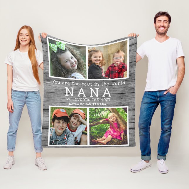 Wir Liebe Sie Nana 4 Foto Collage Graues Holz Fleecedecke (Beispiel)