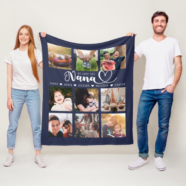 Wir Liebe Sie Nana Grandkid Namen Navy Foto Collag Fleecedecke (Beispiel)