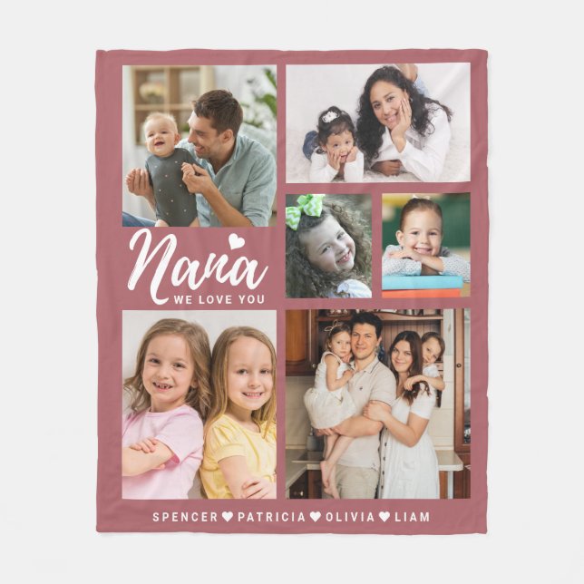 Wir Liebe Sie Nana Herz Grandkids 6 Foto Collage Fleecedecke (Vorderseite)