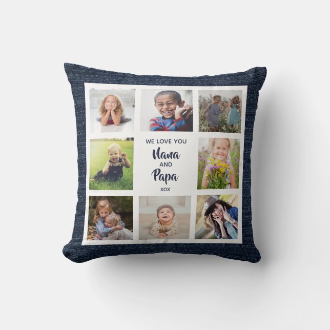 Wir Liebe Sie Nana und Papa Kissen mit 8 Fotos  (Vorderseite)
