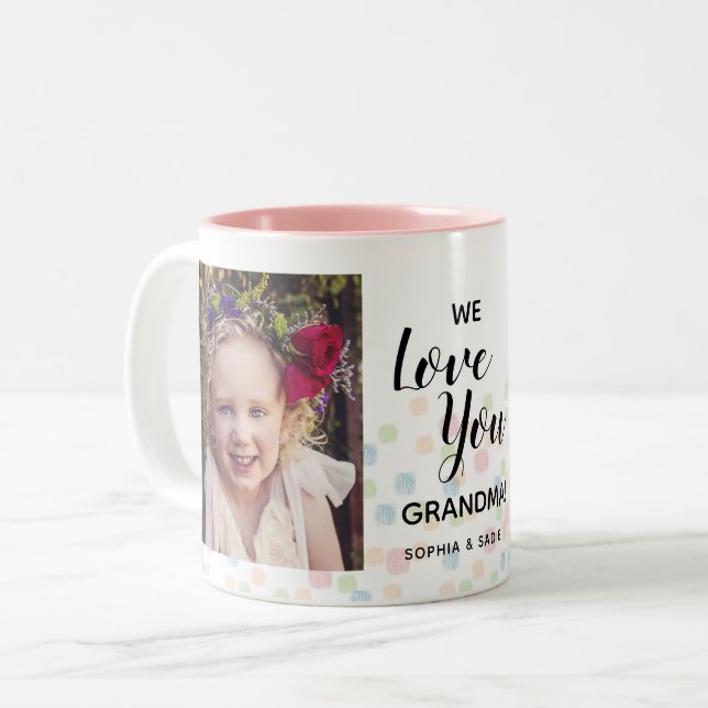 Wir Liebe Sie Oma 2 Foto Zweifarbige Tasse (Vorderseite Links)