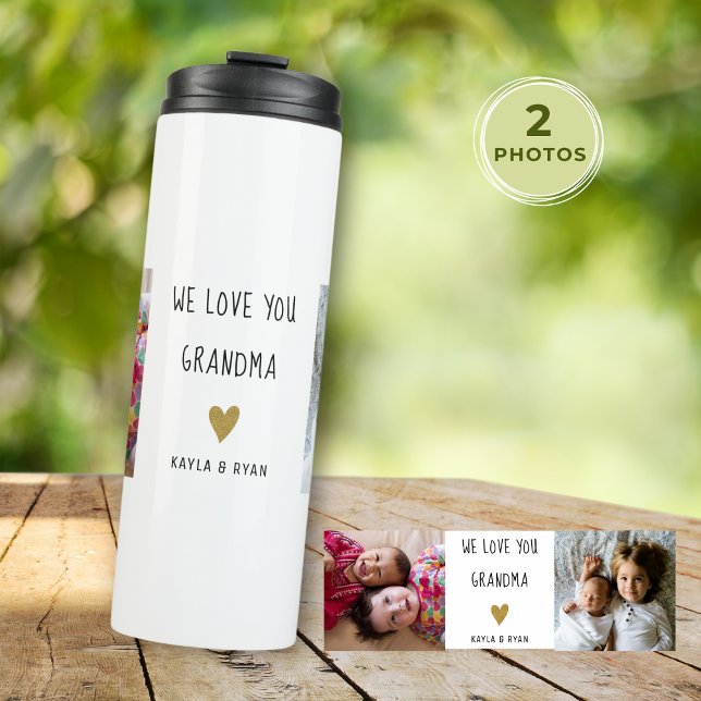 Wir Liebe Sie Oma 2 FotoCollage Thermosbecher (We Love You Grandma 2 Photo Collage Thermal Tumbler
)