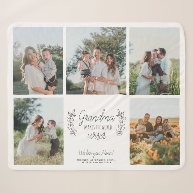 Wir Liebe Sie Oma 5 Foto Collage personalisiert Sherpadecke (Vorderseite (Horizontal))