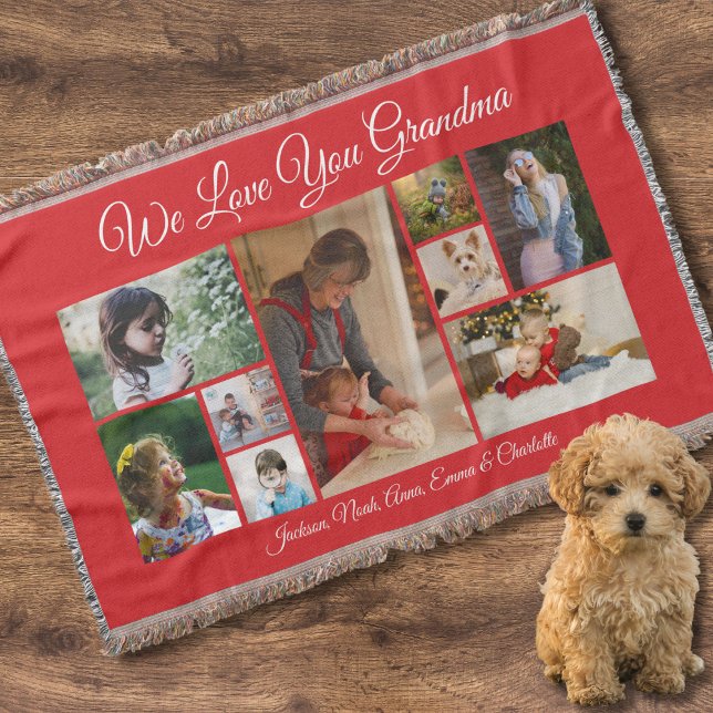 Wir Liebe Sie Oma | Elegantes Red 9 Foto Decke (Von Creator hochgeladen)