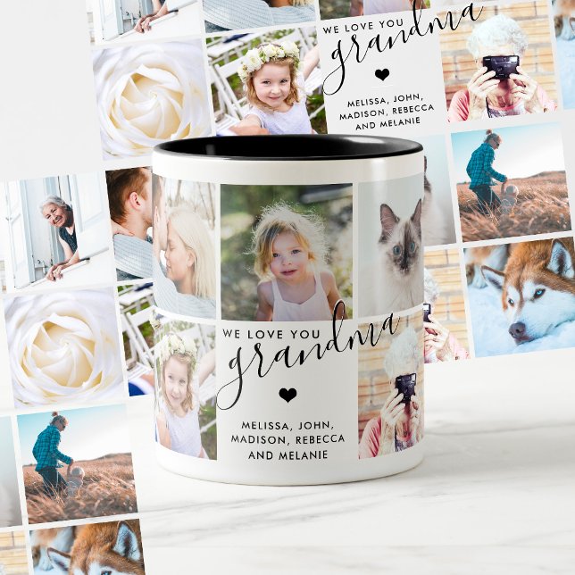 Wir Liebe Sie Oma | Foto Gift Calligraphy Text Zweifarbige Tasse (Create your own grandma photo mug!)