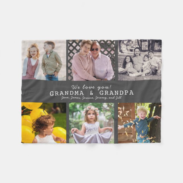 Wir Liebe Sie Oma & Opa 6 Foto Dunkelgrau Fleecedecke (Vorderseite (Horizontal))