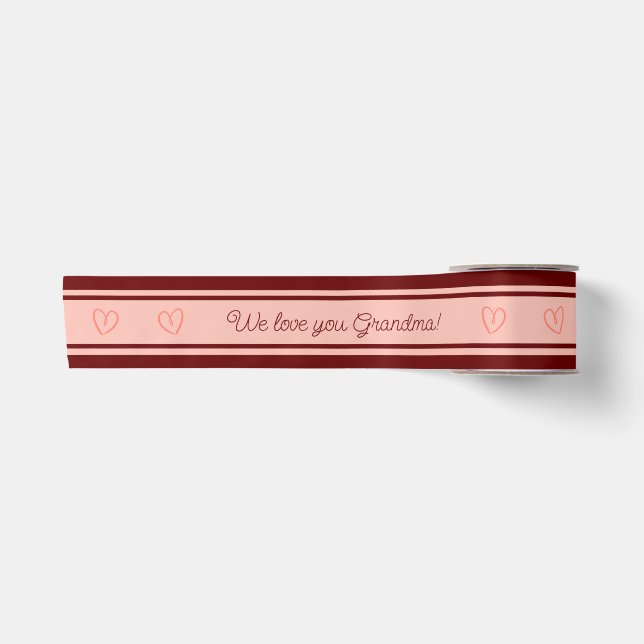 Wir Liebe Sie Oma Rosa und Roter Herztext Satinband (Vorderseite)