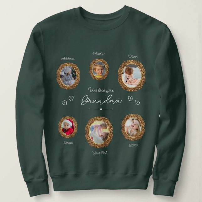 Wir Liebe Sie Oma sechs Foto mit Text und Herz Sweatshirt (Design vorne)