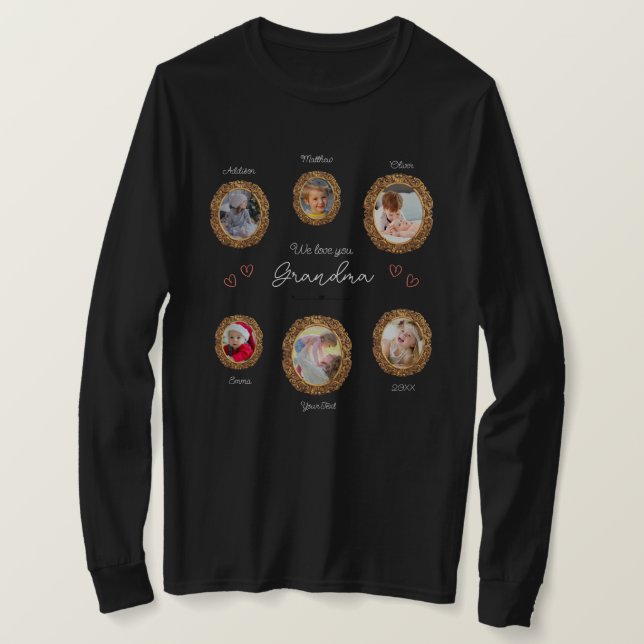 Wir Liebe Sie Oma sechs Foto mit Text und Herz T-Shirt (Design vorne)