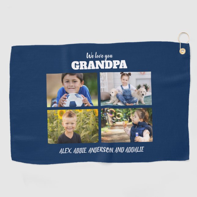 Wir Liebe Sie Opa 4 Foto Navy Blue Golfhandtuch (Horizontal)