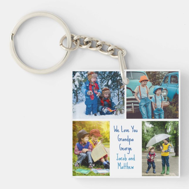 Wir Liebe Sie Opa Grandkids FotoCollage Schlüsselanhänger (Vorderseite)