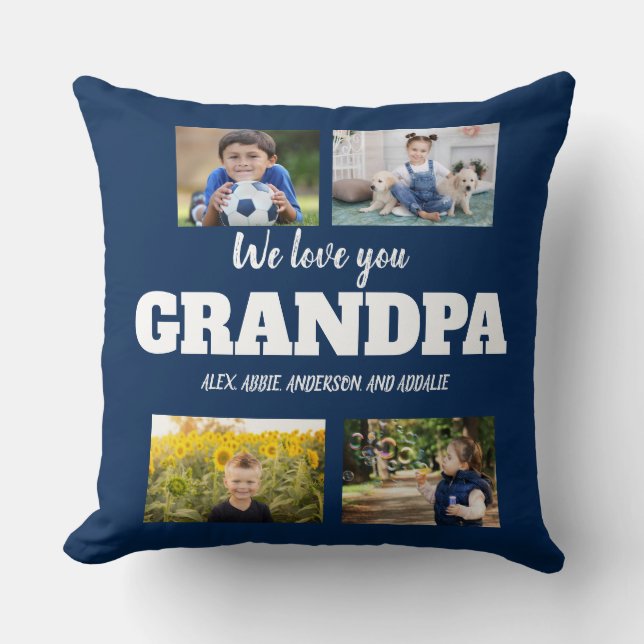 Wir Liebe Sie Opa Navy Blue 4 Fotolage Kissen (Vorderseite)