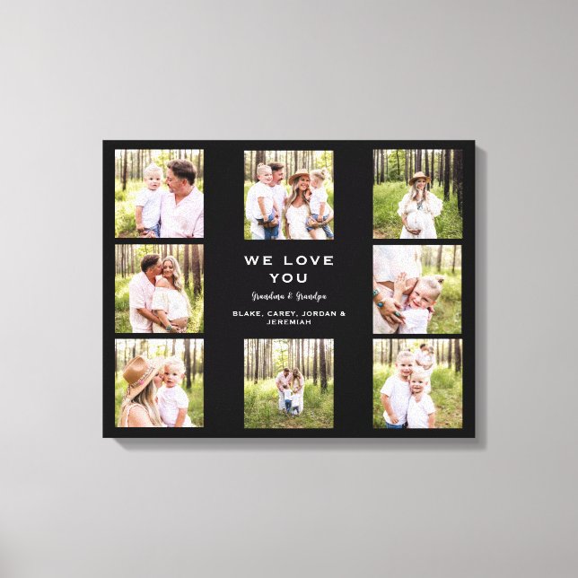 Wir Liebe Sie Opa & Oma FotoCollage Schwarz Leinwanddruck (Vorderseite)