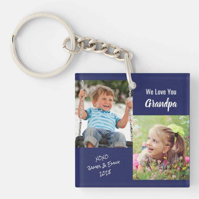 Wir Liebe Sie Opa Personalisierte Fotos Blue Keywo Schlüsselanhänger (Vorderseite)