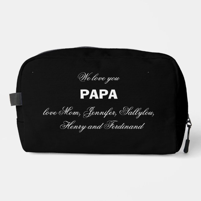 Wir Liebe Sie PAPA Kinder Namen elegant rustikal s Waschbeutel (Vorderseite)