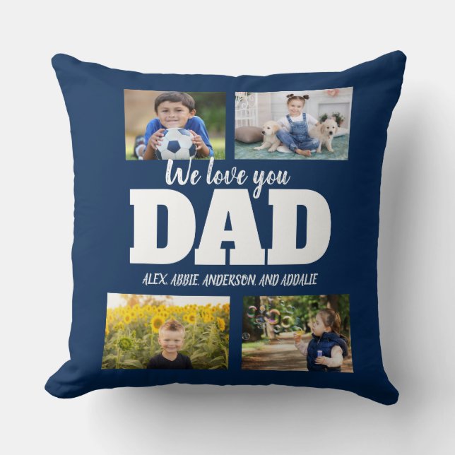 Wir Liebe Sie Vater Navy Blue 4 Foto Collage Kissen (Vorderseite)