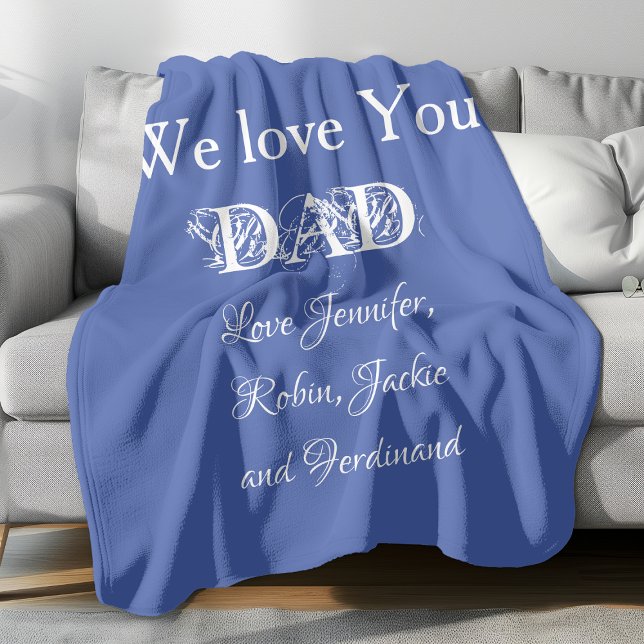 Wir Liebe Sie Vater Skriptkids Namen Einfach Niedl Fleecedecke ("We Love You DAD" super comfy light blue fleece blanket.)