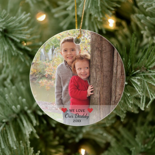Wir Liebe unser Vater | Herz & 2 Fotos Weihnachten Keramikornament (Baum)