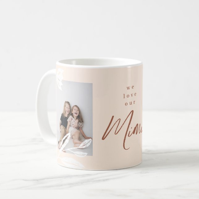 Wir Liebe unsere Mimi Foto Naturfarben und Blumen Kaffeetasse (Vorderseite Links)