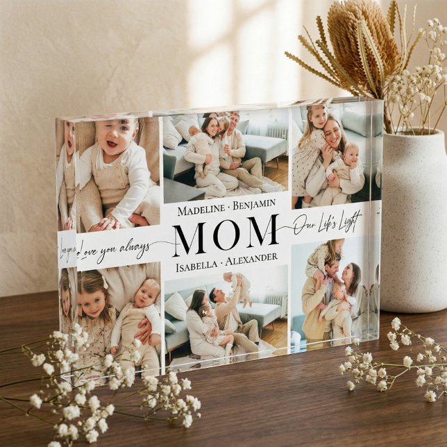 Wir lieben dich Mama Einfaches Mutter Collage Erin Fotoblock (We Love You Mom Simple Mother Collage Keepsake Photo Block)
